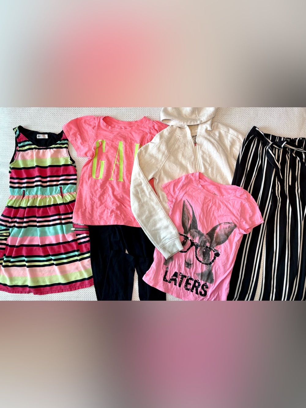 GAP Girls Pink Graphic Tee & Cream Zip Hoodie Set